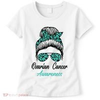 Ovarian Cancer Awareness Messy Bun Support Women Women's T-Shirt thumb 0