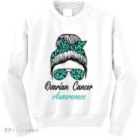 Ovarian Cancer Awareness Messy Bun Support Women Kids Sweatshirt thumb 0
