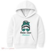 Ovarian Cancer Awareness Messy Bun Support Women Kids Hoodie thumb 0