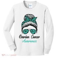 Ovarian Cancer Awareness Messy Bun Support Women Kids Long Sleeve Shirt thumb 0