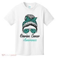 Ovarian Cancer Awareness Messy Bun Support Women Kids T-Shirt thumb 0