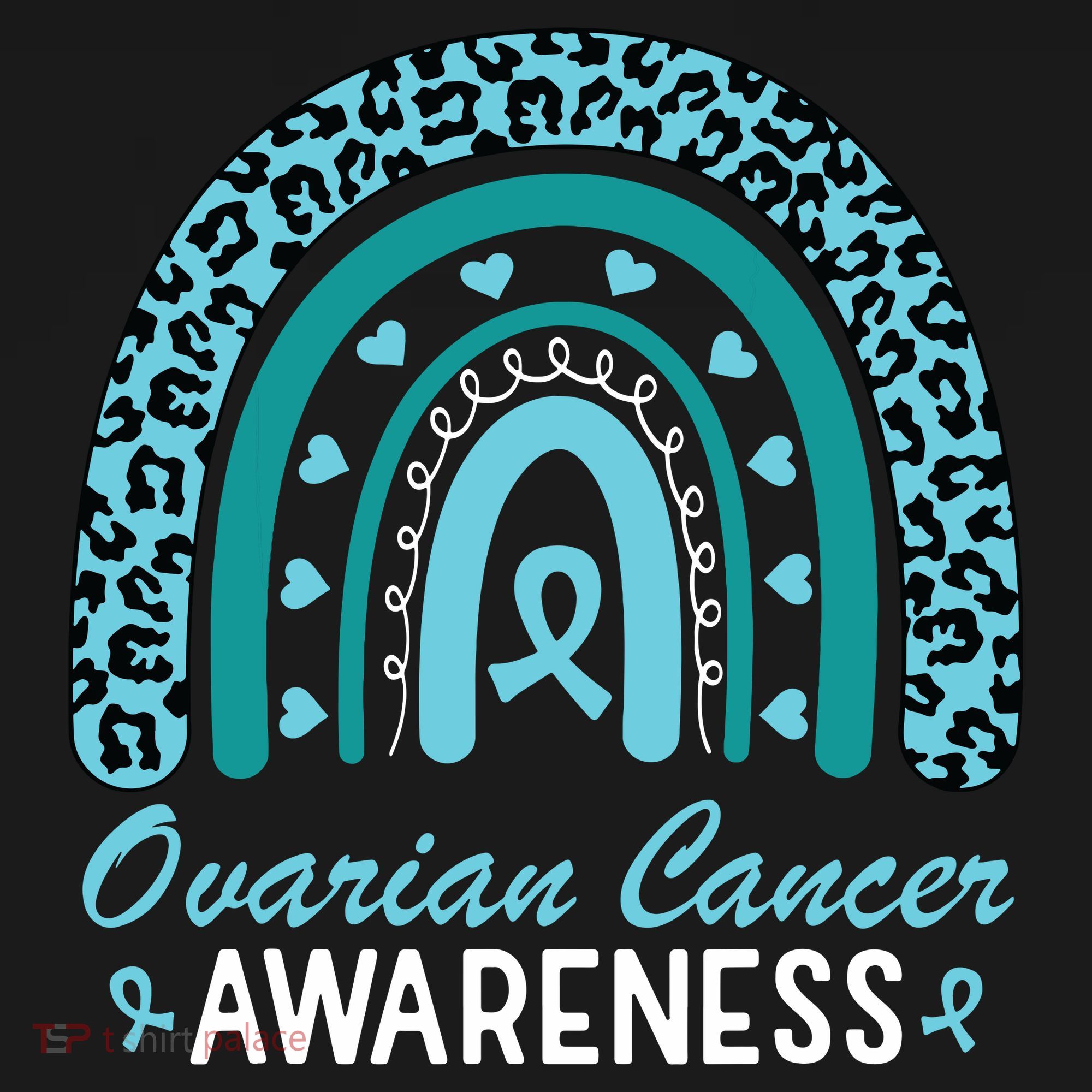 Ovarian Cancer Awareness Month Teal Rainbow Ribbon Long Sleeve Shirt