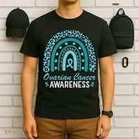 Ovarian Cancer Awareness Month Teal Rainbow Ribbon T-Shirt thumb 6