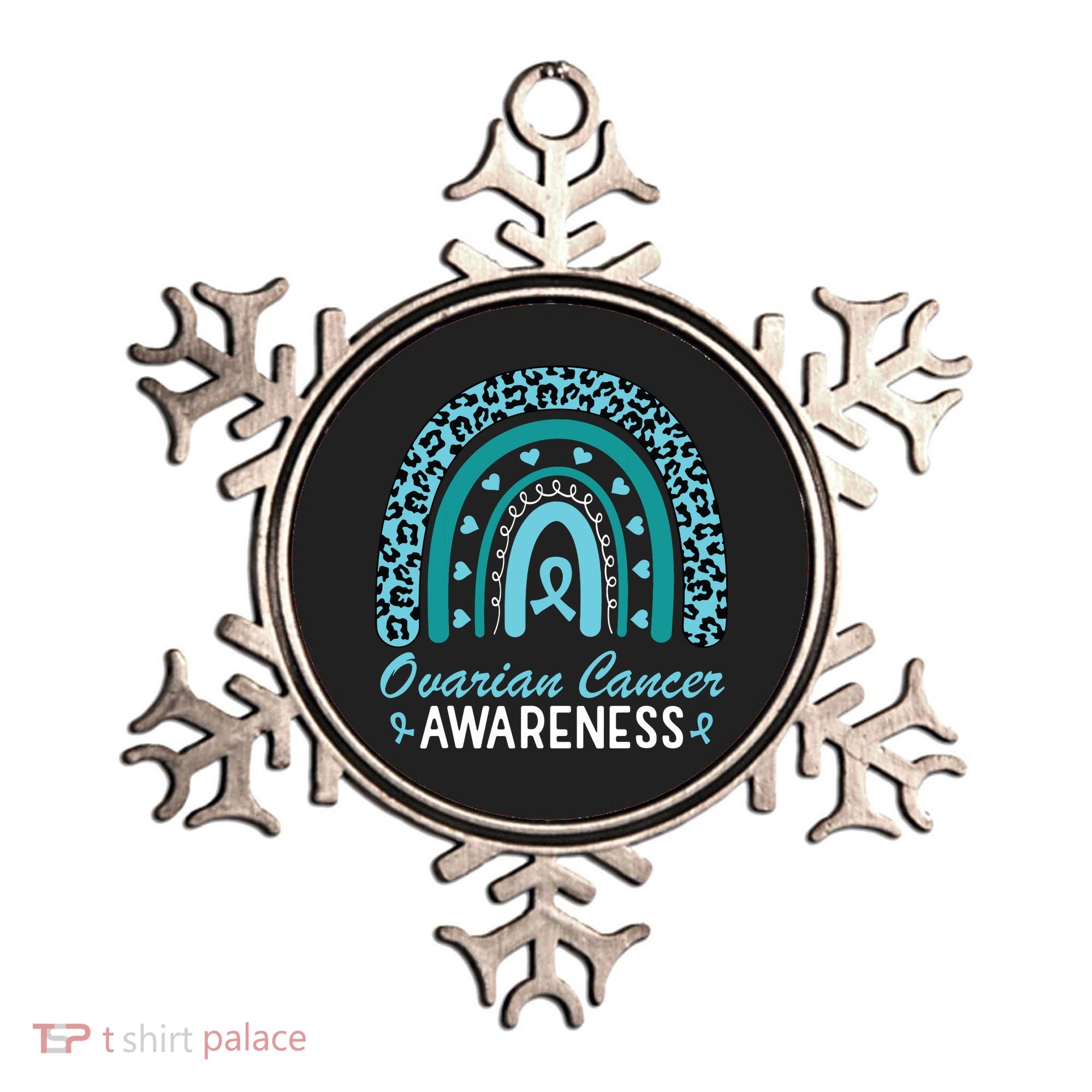 Ovarian Cancer Awareness Month Teal Rainbow Ribbon Ornament