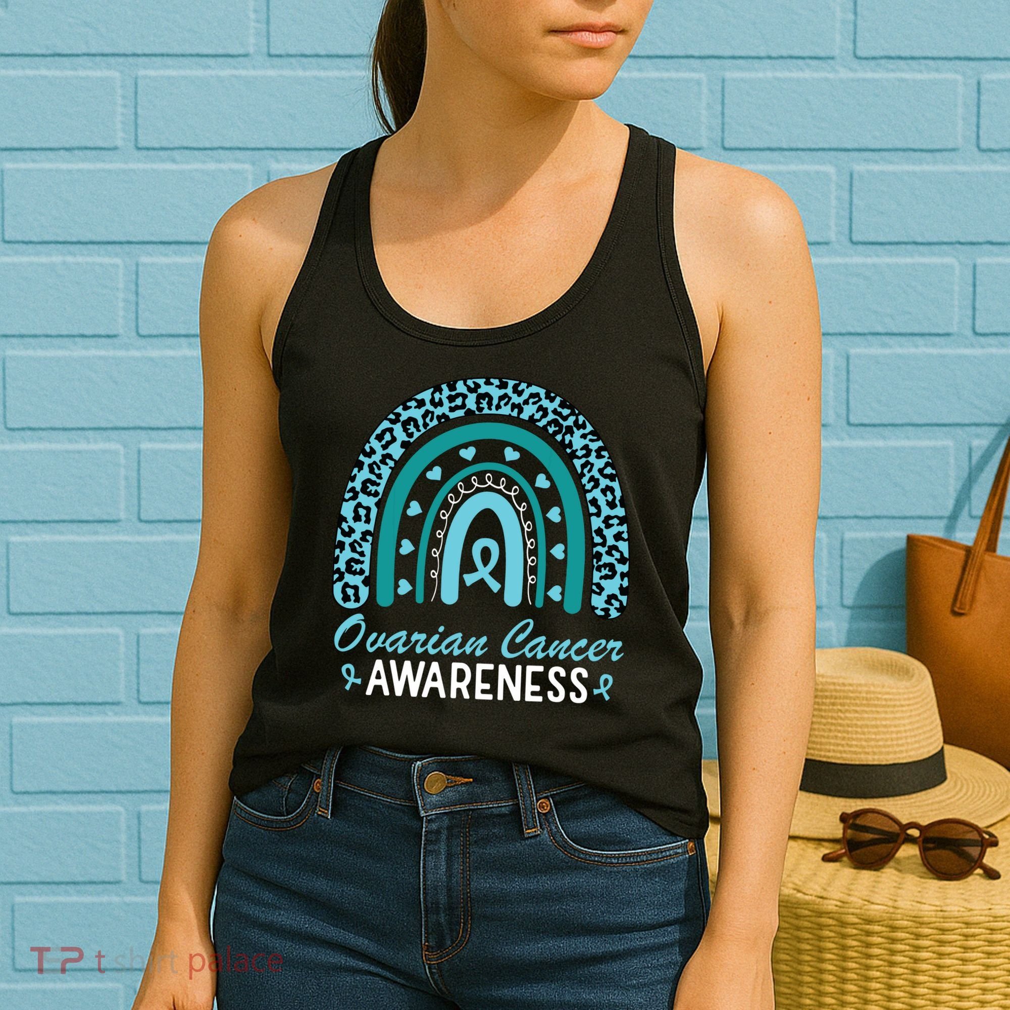Ovarian Cancer Awareness Month Teal Rainbow Ribbon Women's Tank Top