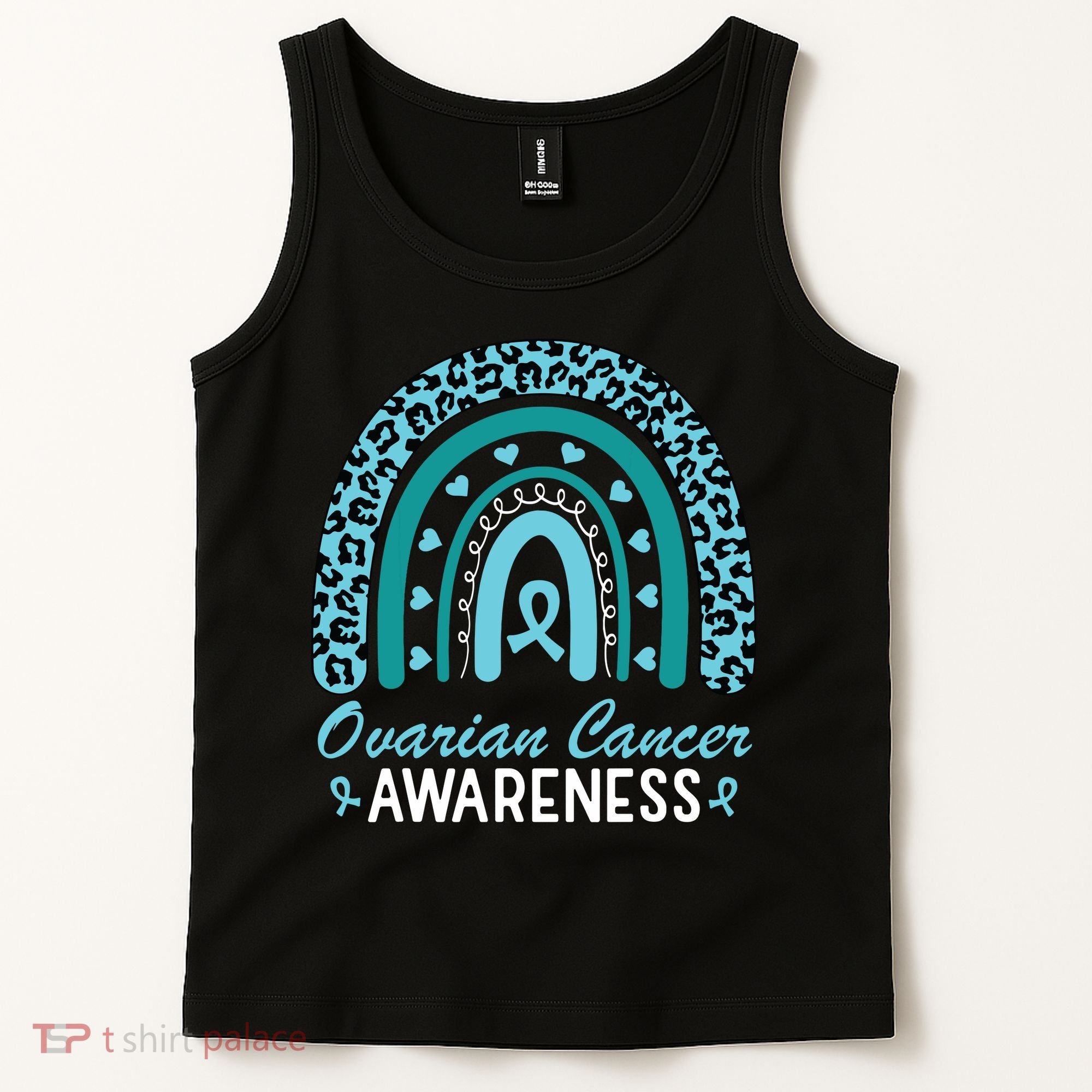 Ovarian Cancer Awareness Month Teal Rainbow Ribbon Tank Top