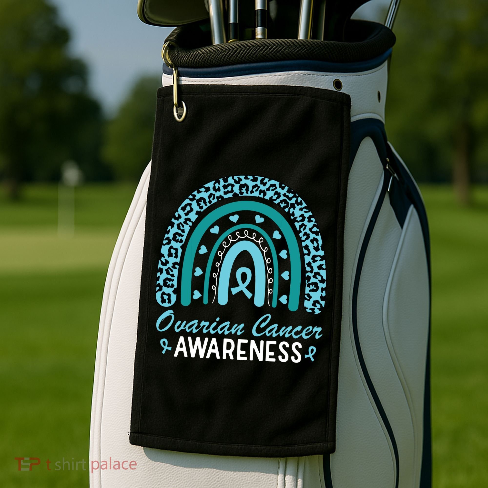 Ovarian Cancer Awareness Month Teal Rainbow Ribbon Golf Towel