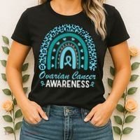 Ovarian Cancer Awareness Month Teal Rainbow Ribbon Women's T-Shirt thumb 2