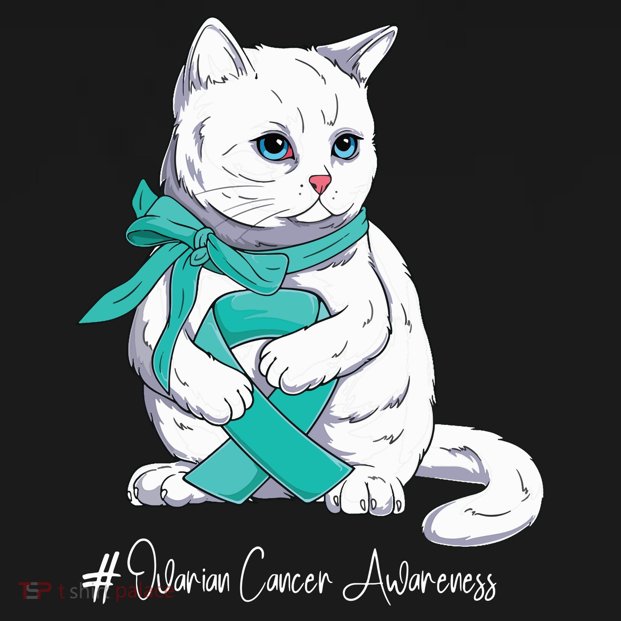 Ovarian Cancer Awareness Month Teal Ribbon Cat Ornament