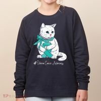 Ovarian Cancer Awareness Month Teal Ribbon Cat Women's Sweatshirt thumb 0