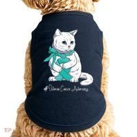 Ovarian Cancer Awareness Month Teal Ribbon Cat Doggie Tank thumb 0