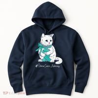 Ovarian Cancer Awareness Month Teal Ribbon Cat Hoodie thumb 0