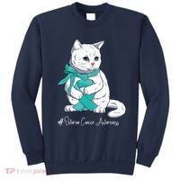 Ovarian Cancer Awareness Month Teal Ribbon Cat Sweatshirt thumb 0