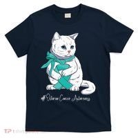 Ovarian Cancer Awareness Month Teal Ribbon Cat T-Shirt thumb 0