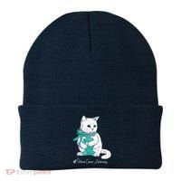 Ovarian Cancer Awareness Month Teal Ribbon Cat Beanie thumb 0