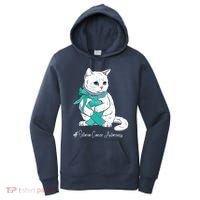 Ovarian Cancer Awareness Month Teal Ribbon Cat Women's Hoodie thumb 0