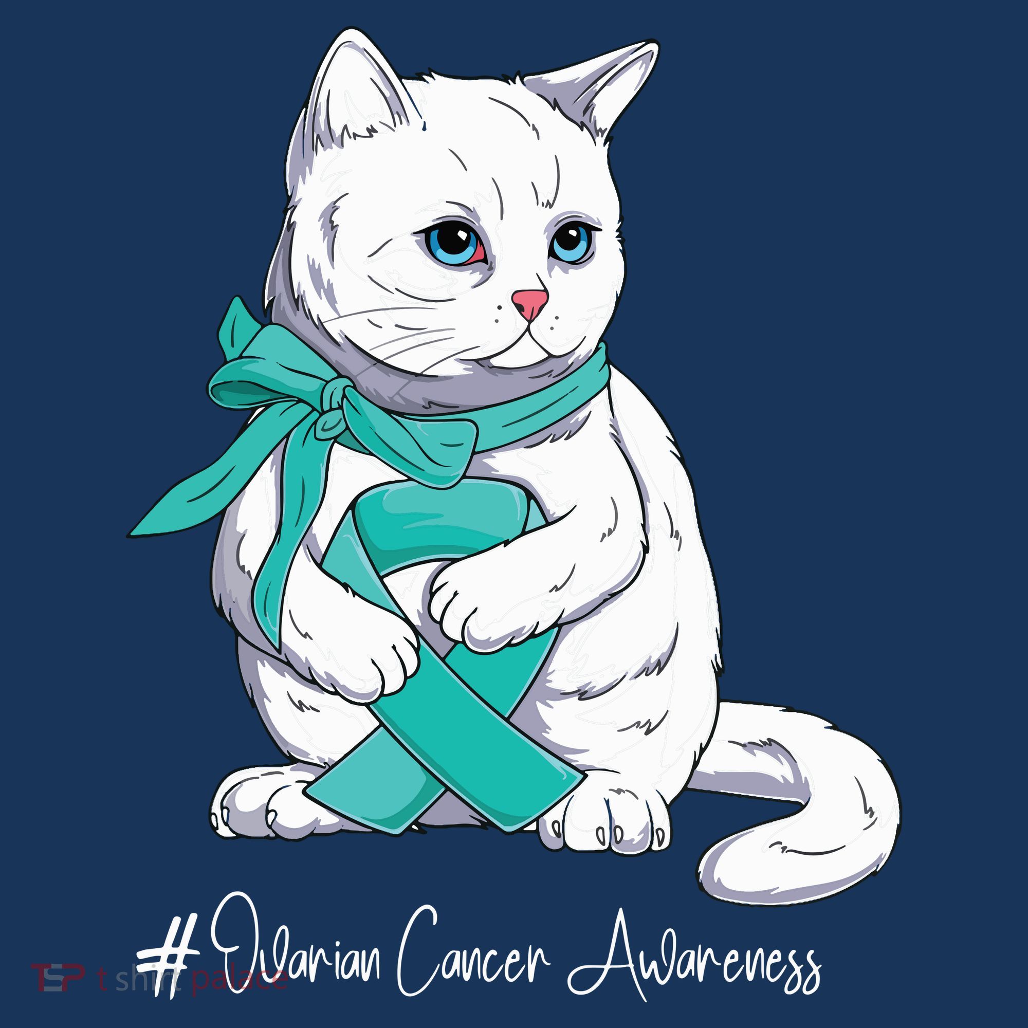 Ovarian Cancer Awareness Month Teal Ribbon Cat Mousepad