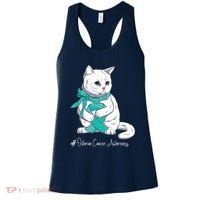 Ovarian Cancer Awareness Month Teal Ribbon Cat Women's Tank Top thumb 0