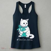 Ovarian Cancer Awareness Month Teal Ribbon Cat Women's Tank Top thumb 3