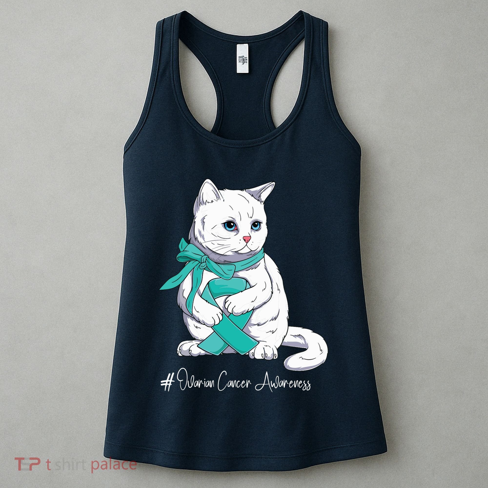 Ovarian Cancer Awareness Month Teal Ribbon Cat Women's Tank Top