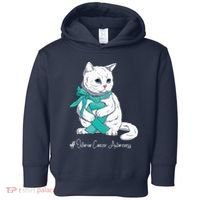 Ovarian Cancer Awareness Month Teal Ribbon Cat Toddler Hoodie thumb 0