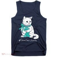 Ovarian Cancer Awareness Month Teal Ribbon Cat Tank Top thumb 0