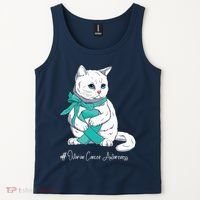 Ovarian Cancer Awareness Month Teal Ribbon Cat Tank Top thumb 2