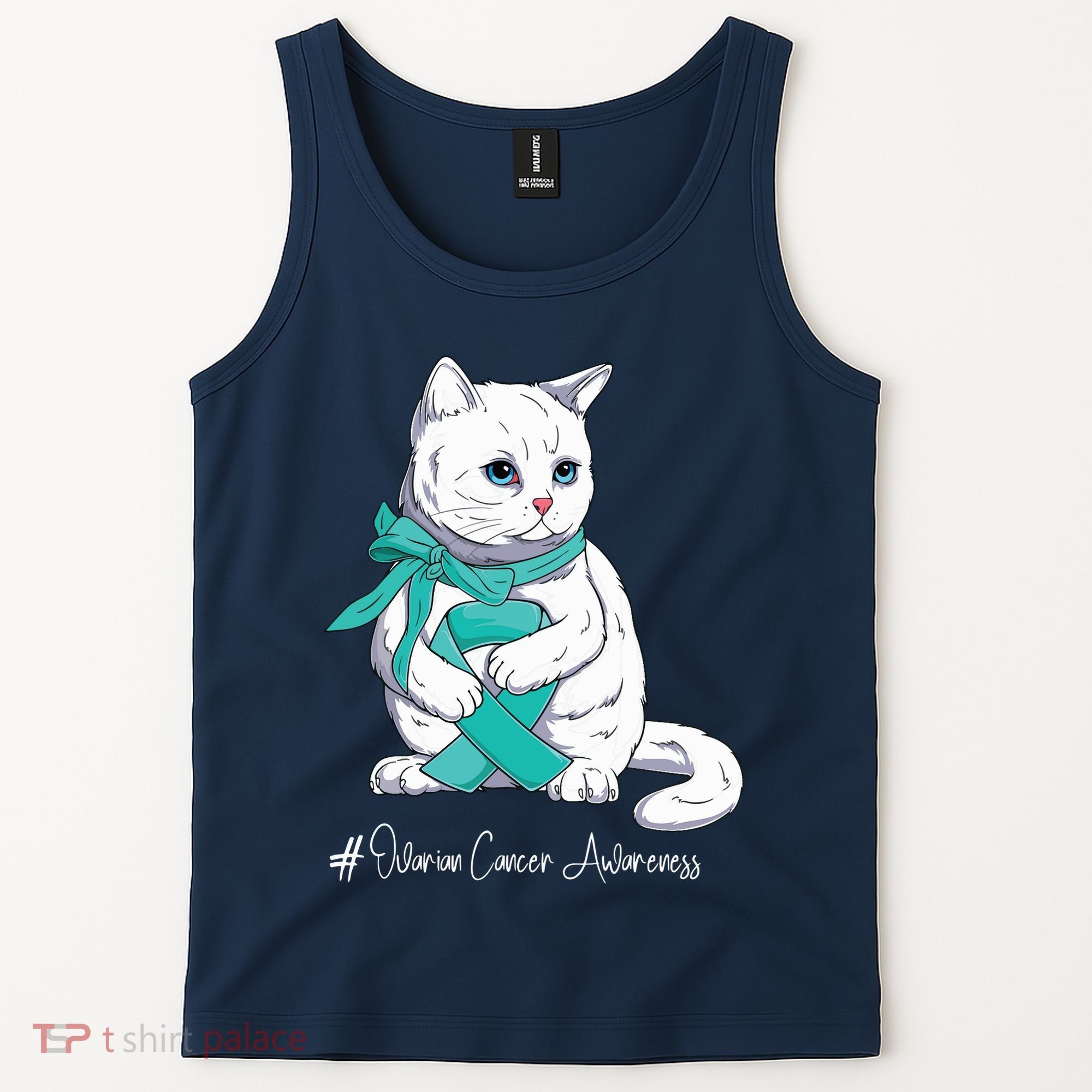 Ovarian Cancer Awareness Month Teal Ribbon Cat Tank Top