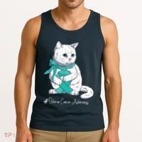 Ovarian Cancer Awareness Month Teal Ribbon Cat Tank Top thumb 3