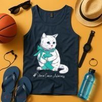 Ovarian Cancer Awareness Month Teal Ribbon Cat Tank Top thumb 4