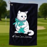 Ovarian Cancer Awareness Month Teal Ribbon Cat Golf Towel thumb 1