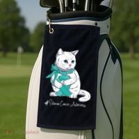 Ovarian Cancer Awareness Month Teal Ribbon Cat Golf Towel thumb 2