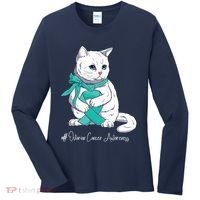 Ovarian Cancer Awareness Month Teal Ribbon Cat Women's Long Sleeve Shirt thumb 0
