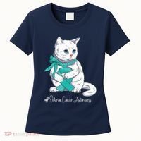 Ovarian Cancer Awareness Month Teal Ribbon Cat Women's T-Shirt thumb 0