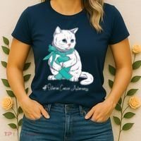Ovarian Cancer Awareness Month Teal Ribbon Cat Women's T-Shirt thumb 2