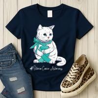 Ovarian Cancer Awareness Month Teal Ribbon Cat Women's T-Shirt thumb 3
