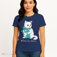 Ovarian Cancer Awareness Month Teal Ribbon Cat Women's T-Shirt thumb 4