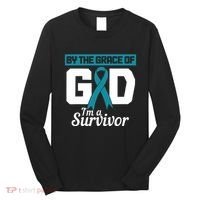 Ovarian Cancer Awareness By The Grace Of Im A Survivor Long Sleeve Shirt thumb 0