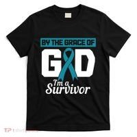 Ovarian Cancer Awareness By The Grace Of Im A Survivor T-Shirt thumb 0