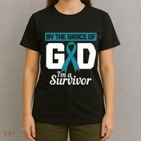 Ovarian Cancer Awareness By The Grace Of Im A Survivor T-Shirt thumb 4