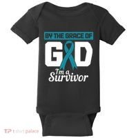 Ovarian Cancer Awareness By The Grace Of Im A Survivor Baby Bodysuit thumb 0