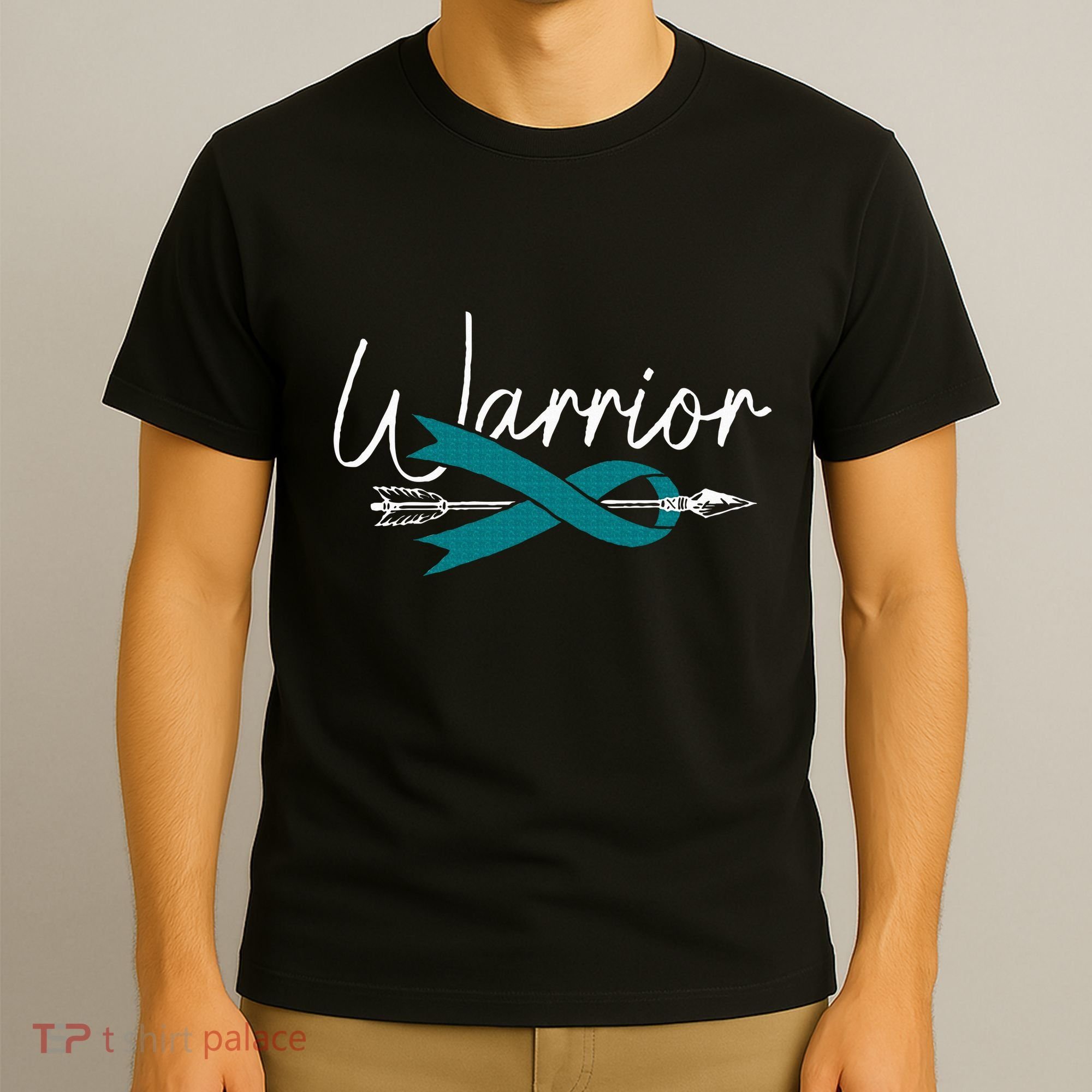 Ovarian Cancer Awareness Month Woman Teal Ribbon Warrior T-Shirt