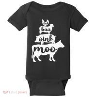 Oink Cluck Baa Moo Birthday Pig Chicken Cow Farmer Baby Bodysuit thumb 0