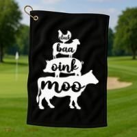 Oink Cluck Baa Moo Birthday Pig Chicken Cow Farmer Golf Towel thumb 1