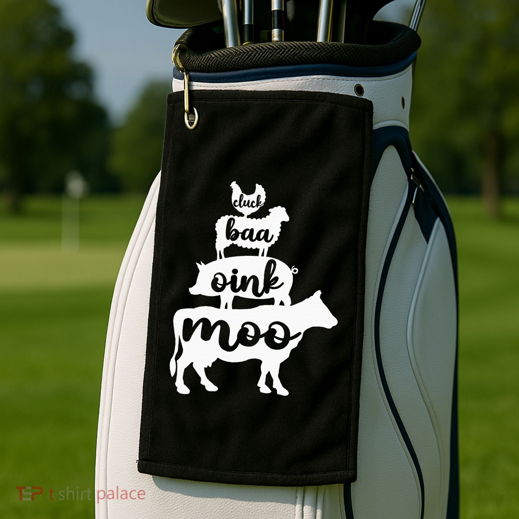 Oink Cluck Baa Moo Birthday Pig Chicken Cow Farmer Golf Towel