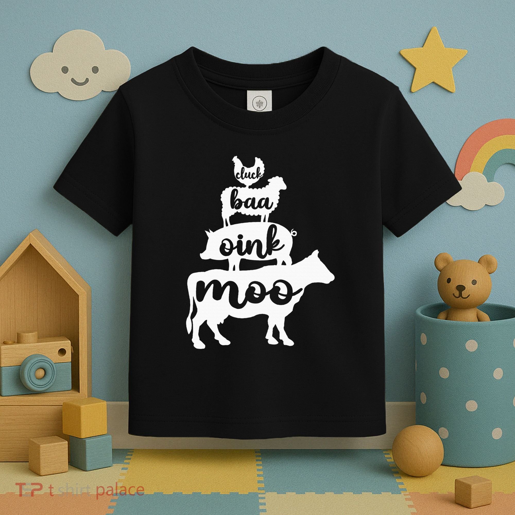 Oink Cluck Baa Moo Birthday Pig Chicken Cow Farmer Toddler T-Shirt