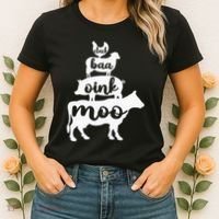 Oink Cluck Baa Moo Birthday Pig Chicken Cow Farmer Women's T-Shirt thumb 2