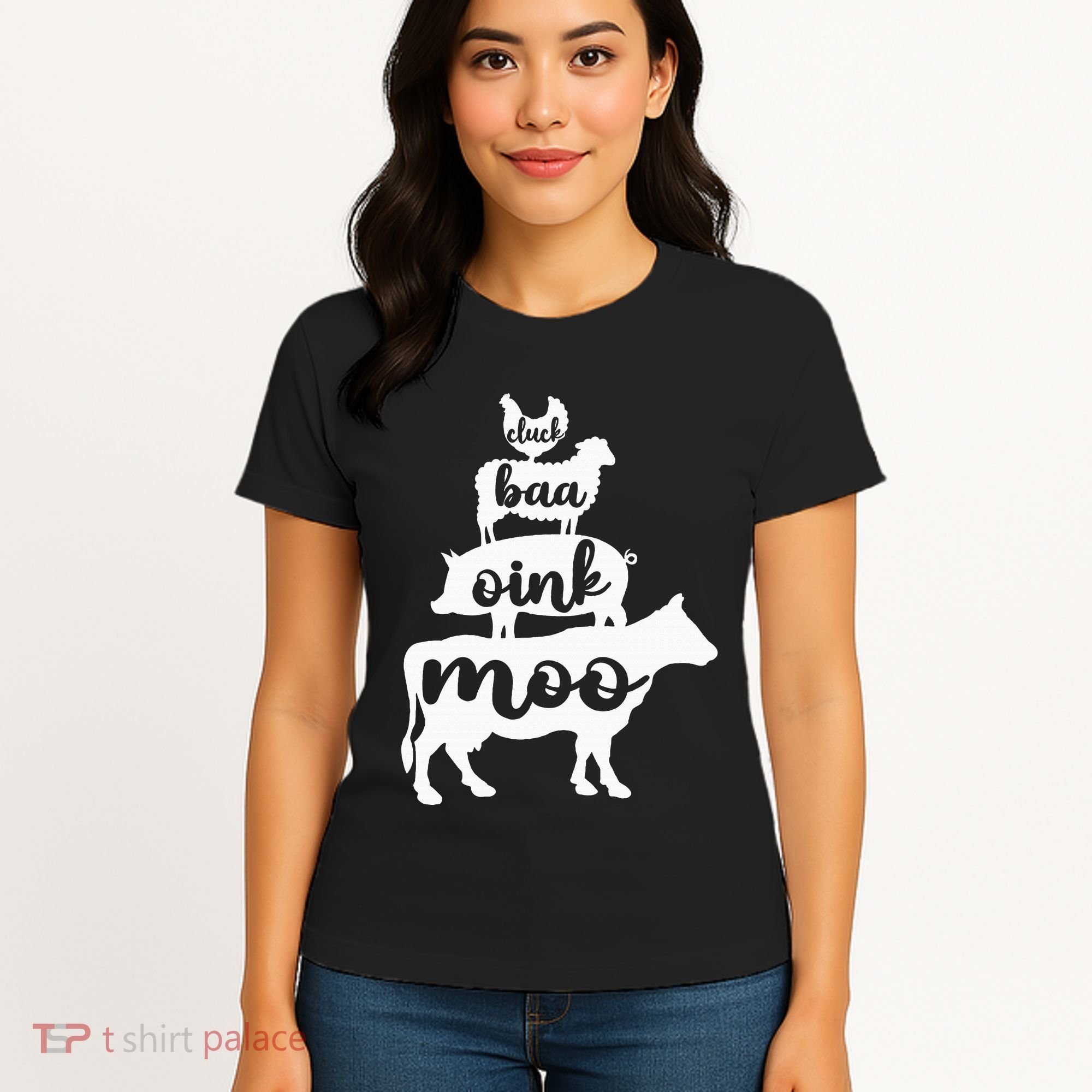Oink Cluck Baa Moo Birthday Pig Chicken Cow Farmer Women's T-Shirt