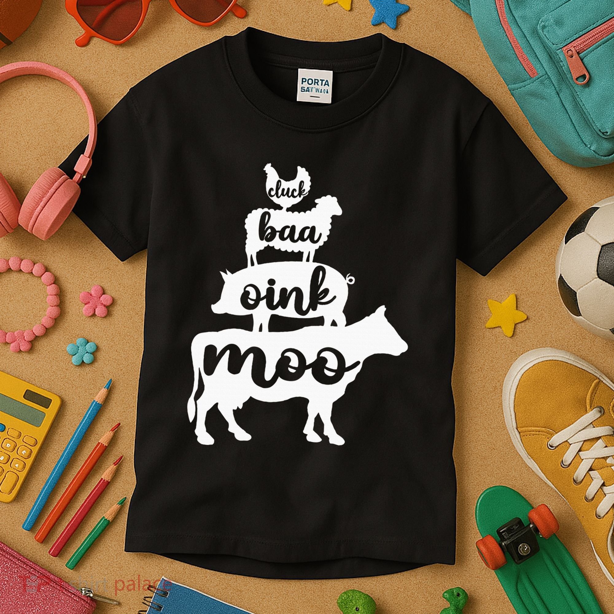 Oink Cluck Baa Moo Birthday Pig Chicken Cow Farmer Kids T-Shirt
