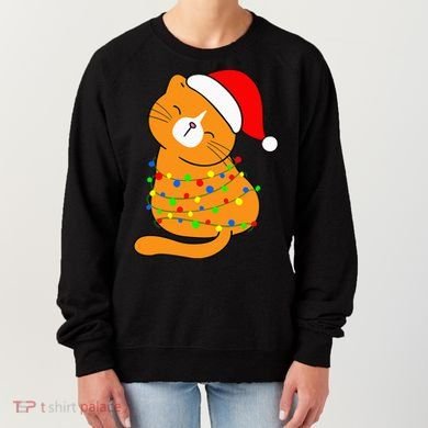 Orange Cat Christmas Tree Lights Santa Hat  Women's Sweatshirt